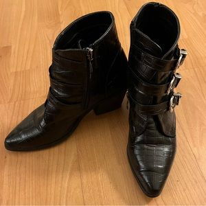 Leather Booties with silver buckles.